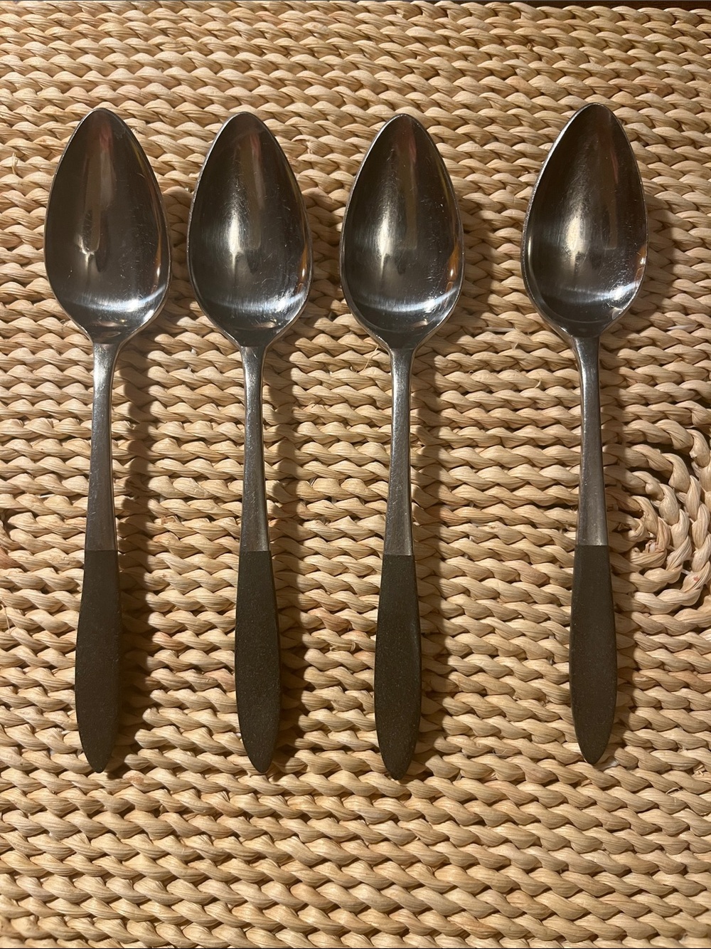 MCM Epic Forged Stainless Small Spoons with Black Handles - Set of 4 Vtg